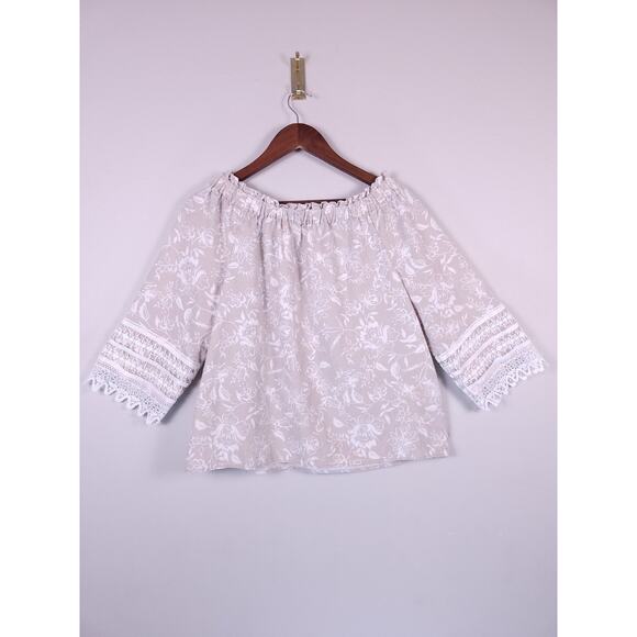 ELLA RAFAELLA Size M Off The Shoulder And Floral Linen Blend Top - Picture 4 of 8